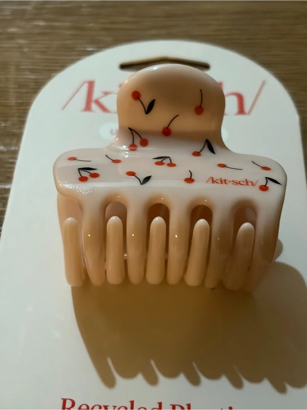 Kitsch Cream Kids Hair Claw with Red Cherry Motif